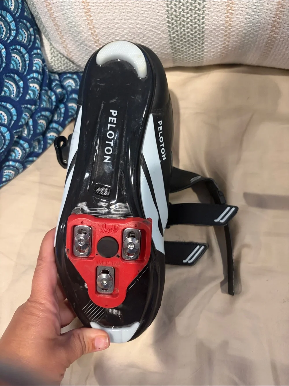 Peloton Black and Red Women's Cycling Shoes with Triple Straps